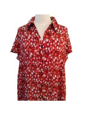 Sere Nade Button Down Red Confetti Career Blouse Top, Red Multi, Size 1X